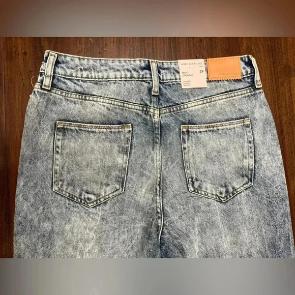 Avec Les Filles Cool Girl Distressed High Rise Straight Jeans 29 Workshop Blue - Picture 10 of 16